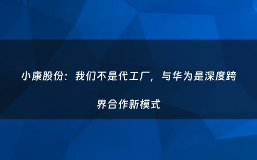 小康股份：我们不是代工厂，与华为是深度跨界合作新模式